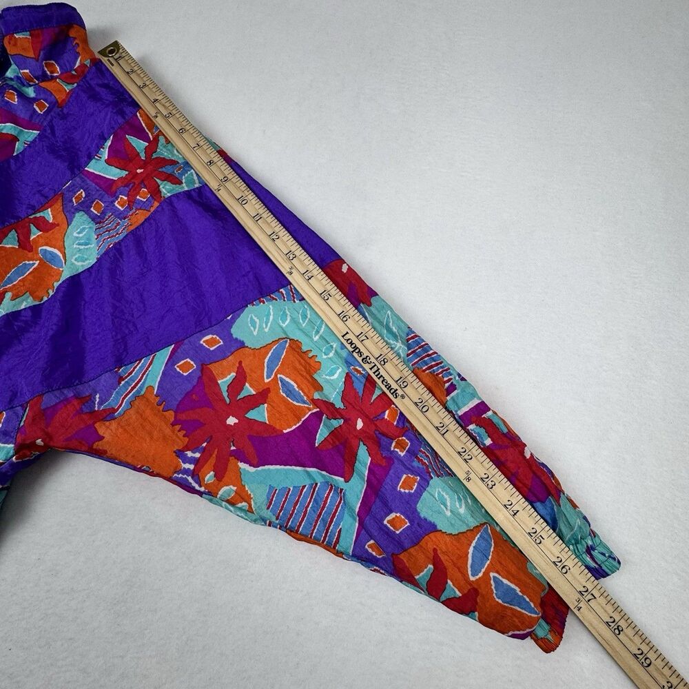 Vintage 80s Womens Track Jacket Medium Purple Colorful Windbreaker Floral Stripe - Picture 14 of 16